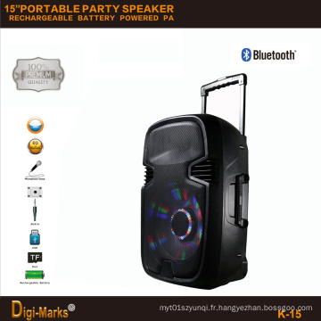 15 &#39;&#39; haut-parleur actif de Bluetooth de chariot de karaoke extérieur de Mobile Party